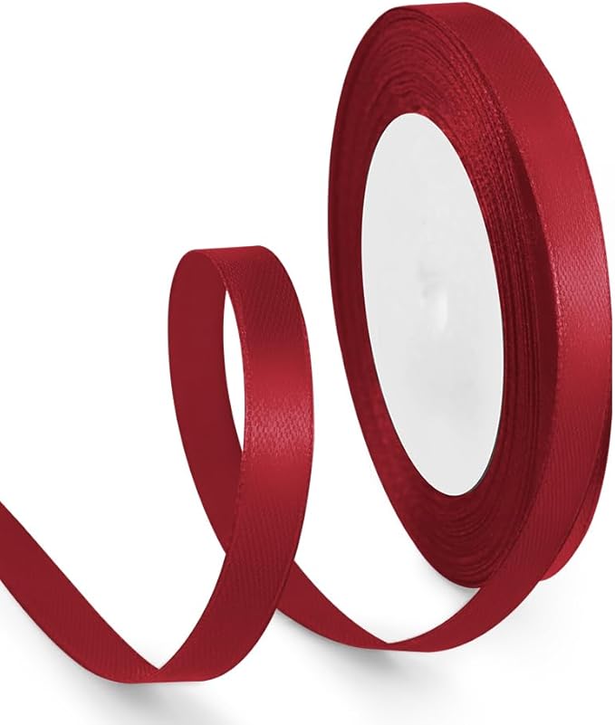 3/8 Inch 25 Yards Satin Ribbon Wine Red, Solid Color Fabric Ribbon by HimBen