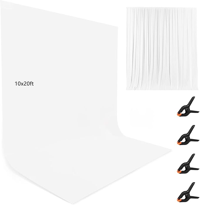 10X20ft White Photo Backdrops for Photography, LCUIRC TWO ROD POCKET White by LCUIRC