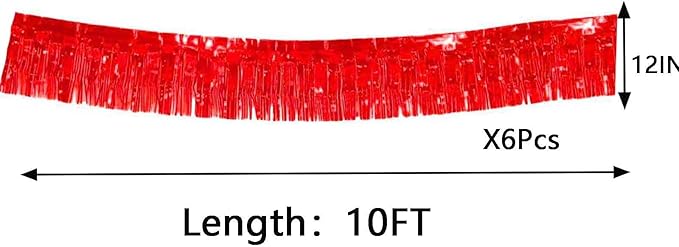 We Moment 6 Pack 10 Feet Red Foil Fringe Garland Streamers Metallic Tinsel - Image 2