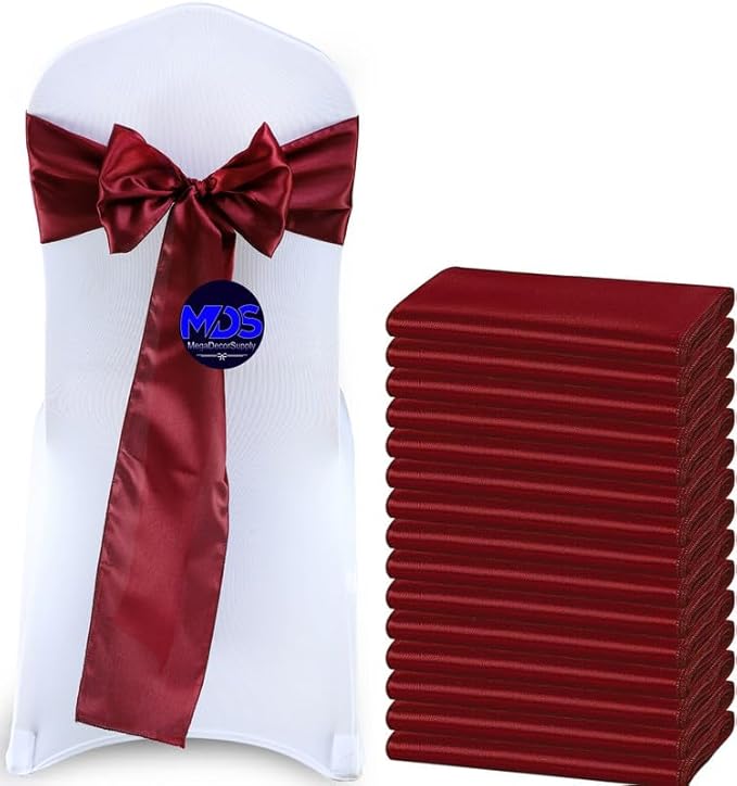 MDS Pack of 125 PCS Satin Chair Sashes Charmeuse Sateen Dining Chair Bows by MDS