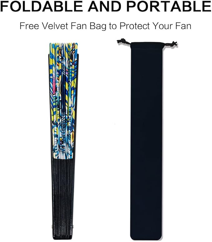 13" Large Rave Fan Bamboo, Folding Clack Hand Fans Foldable - Image 4