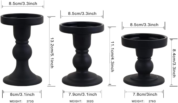 3-Piece Set of Black Glass Candlestick, Crystal Candlestick Holder Holder and - Image 2