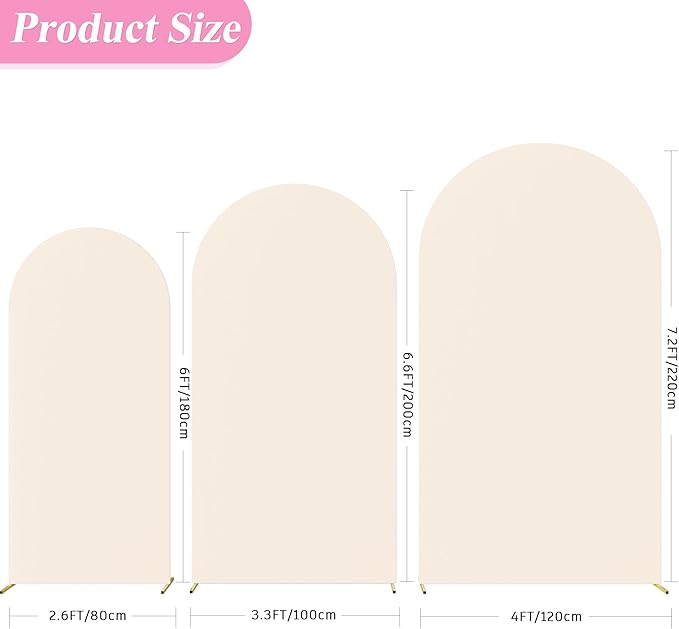 Fomcet Wedding Arch Cover 7.2FT, 6FT Beige Spandex Fitted Fabric Arch Backdrop - Image 2