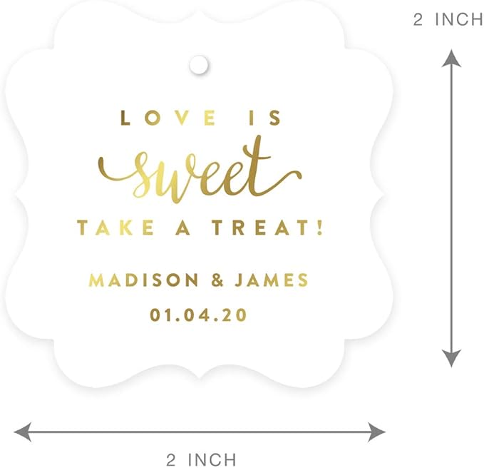 Andaz Press Personalized Fancy Frame Square Wedding Gift Tags, Metallic Gold Ink - Image 6