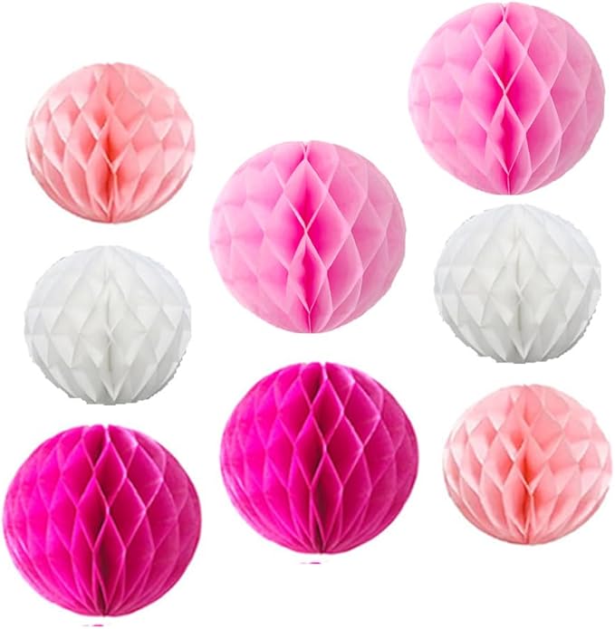 8pc Honeycomb Balls Party Decorations 6'' 8'' Tissue Paper Pom Poms Flower - Image 2