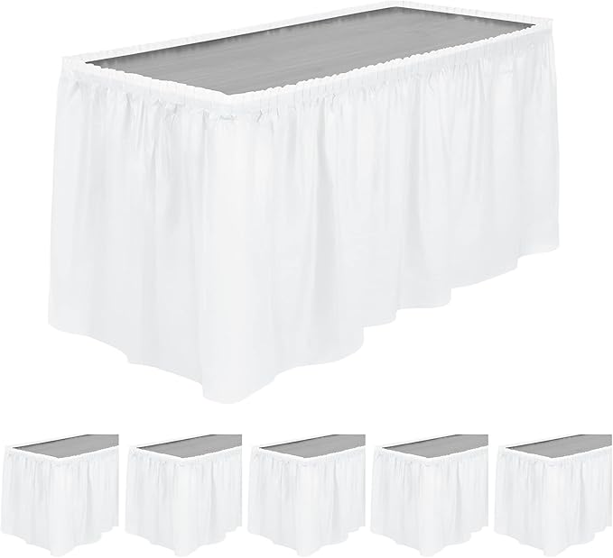 TURSTIN 6 Pieces White Plastic Table Skirts 14 Feet x 29 Inch by TURSTIN