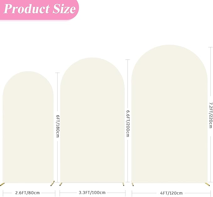 Fomcet Set of 3 Wedding Arch Covers 6FT, 7.2FT Ivory 2-Sided Round Top Spandex - Image 3