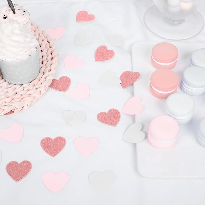 Rose-Gold Pink White Party Decorations – 300Pcs Paper Heart Confetti Birthday - Image 4