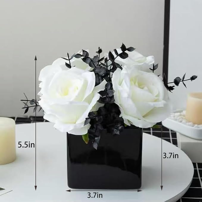 LADADA Artificial Flowers with Small Ceramic Vases, Roses in Vases Plastic - Image 2