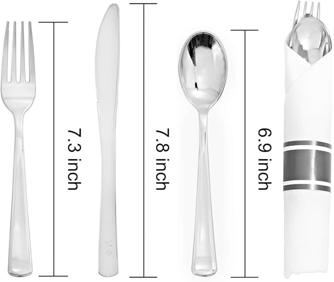400PCS Wrapped Silver Plastic Silverware Sets - Image 3