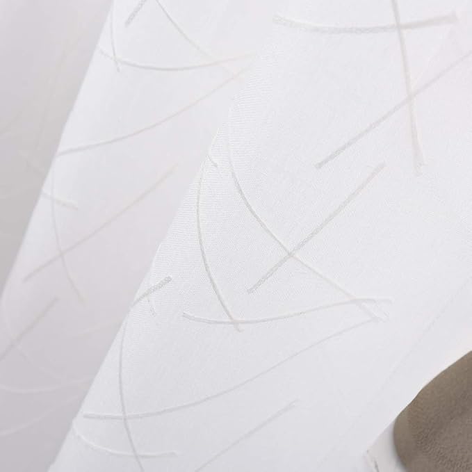 White Sheer Curtains 45 Inch Length, Modern Geometric Embroidery Sheer Rod - Image 3