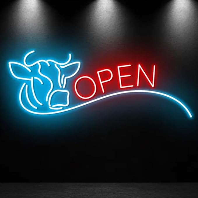 Cow Butcher Shop Neon Sign, Butcher Shop LED Light, BBQ Restaurant Wall Sign by BELISAMA