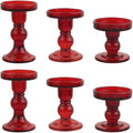 6-Piece Set of Red Glass Candlestick, Crystal Candlestick Holder Holder and by BTGLLAS