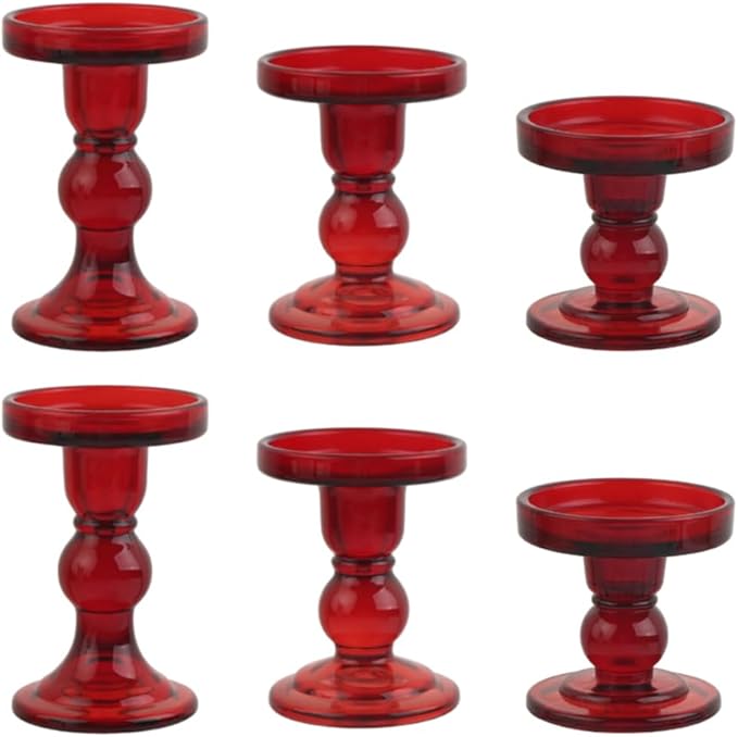 6-Piece Set of Red Glass Candlestick, Crystal Candlestick Holder Holder and by BTGLLAS