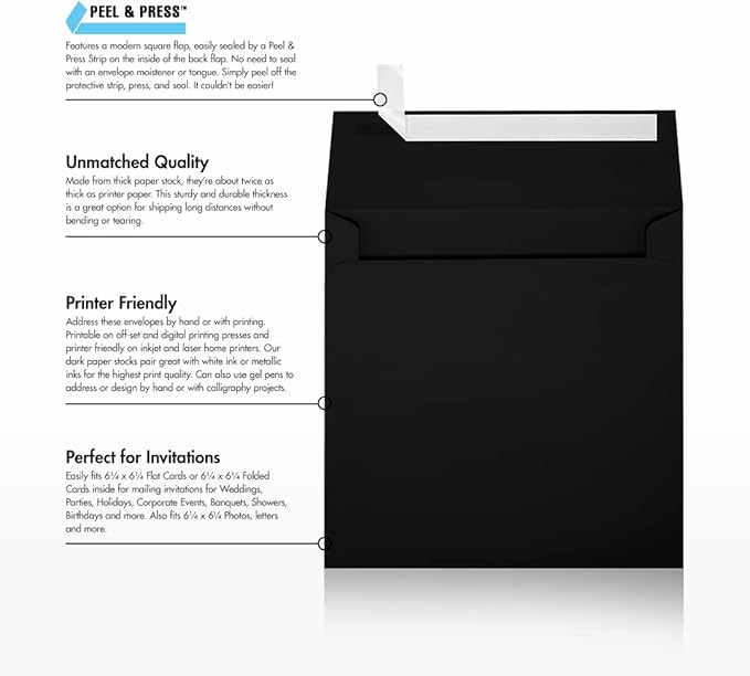 LUXPaper Square Invitation Envelopes | Peel & Press | 6 1/2" x 6 1/2" | - Image 9