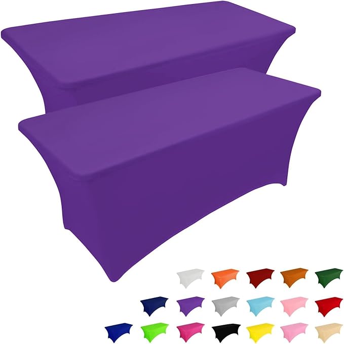IVAPUPU 2 Pack 6FT Table Cloth for Rectangular Fitted Events Stretch Purple by IVAPUPU