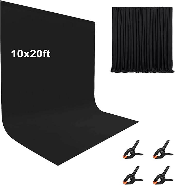 10X20ft Black Photo Backdrops for Photography, LCUIRC Two Rod Pocket Backdrops by LCUIRC