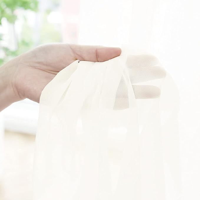 Window Ivory Sheer Curtains 90 Inches Long 2 Panels Sheer Curtain Basic Rod - Image 3