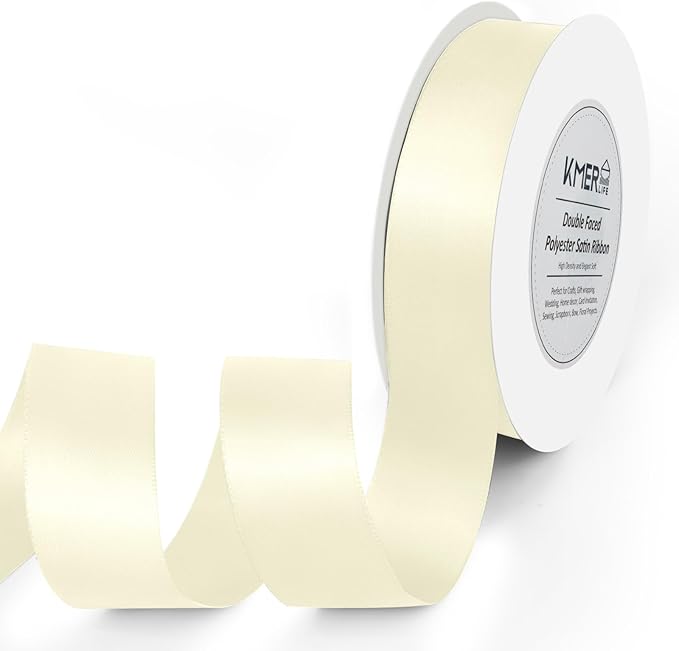 KMER LIFE 1 inch x 25 Yards Double Faced Polyester Ivory Satin Ribbon by KMERLIFE