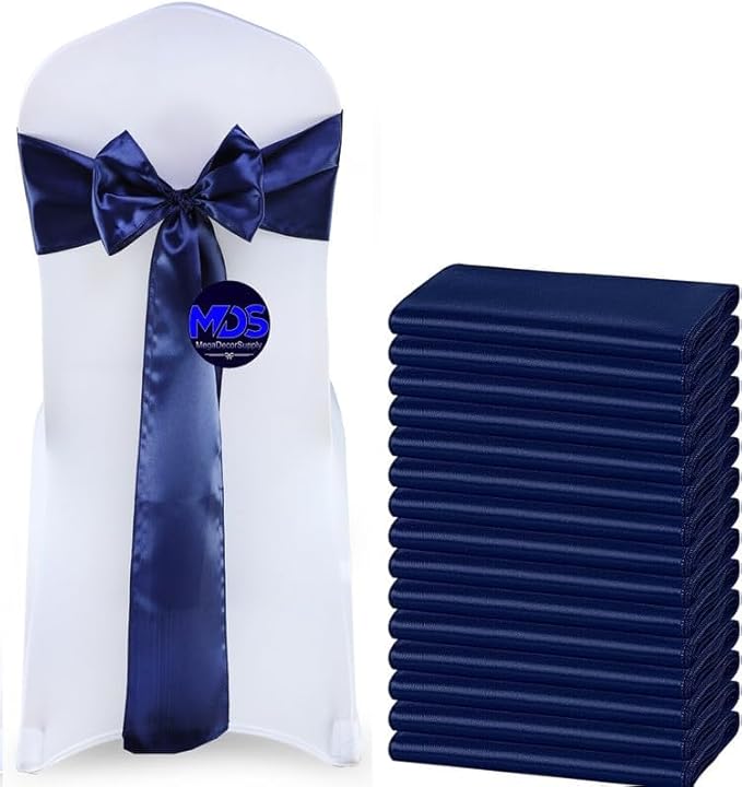 MDS Pack of 25 PCS Satin Chair Sashes Charmeuse Sateen Dining Chair Bows Ribbon - Image 2