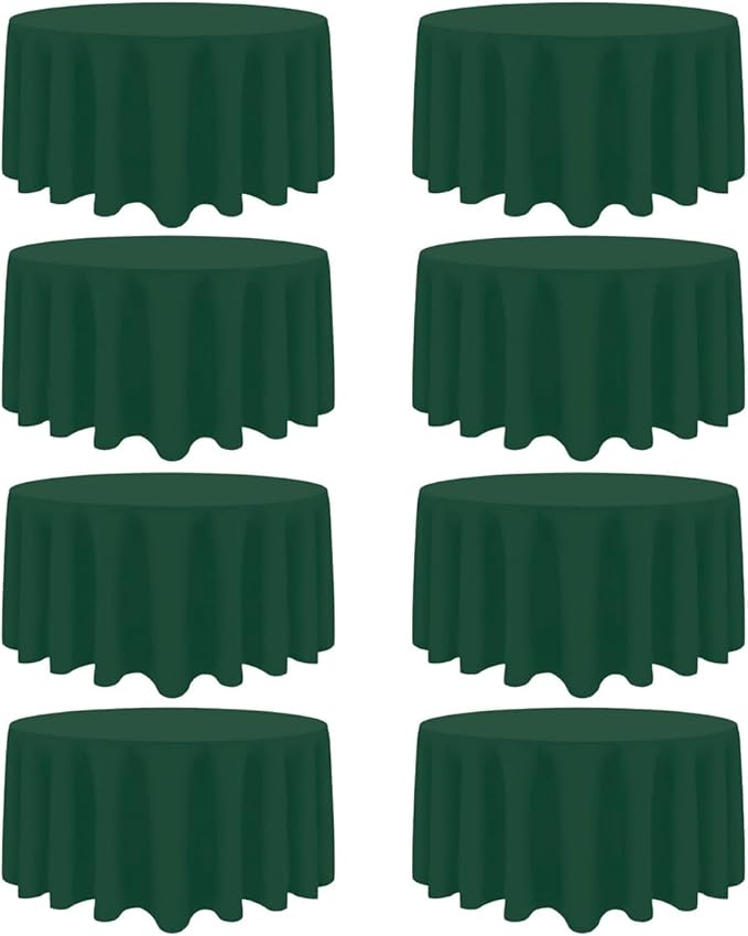 8 Pack Dark Green Round Tablecloth 90 Inch Stain and Wrinkle Resistant Round by Heneger