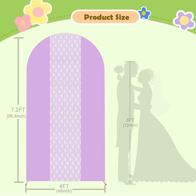 Purple Arch Cover 7.2ft Floral Lace Arched Backdrop Cover Lavender Chiara Arch - Image 3