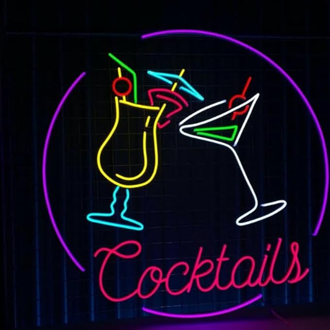 Open Cocktails Shop Neon Sign, Cocktails Bar Led Sign, Cocktail Bar Wall Decor by BELISAMA