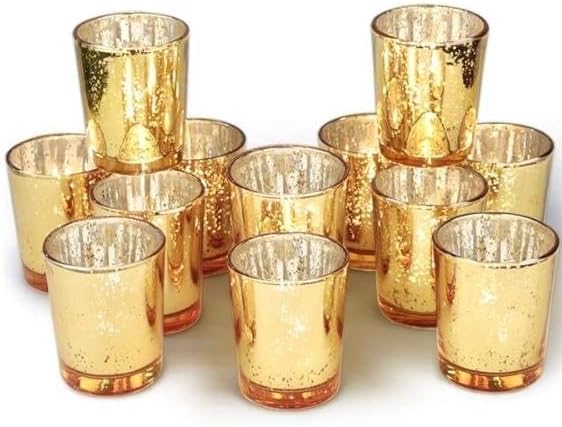 Homemory 24 Pcs Gold Votive Candle Holders, Mercury Glass Candle Holder - Image 4