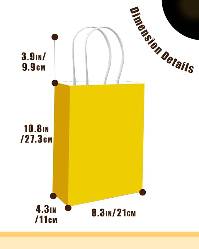 qiqee 50-Packs Bright Yellow Paper Gift Bags - Image 4