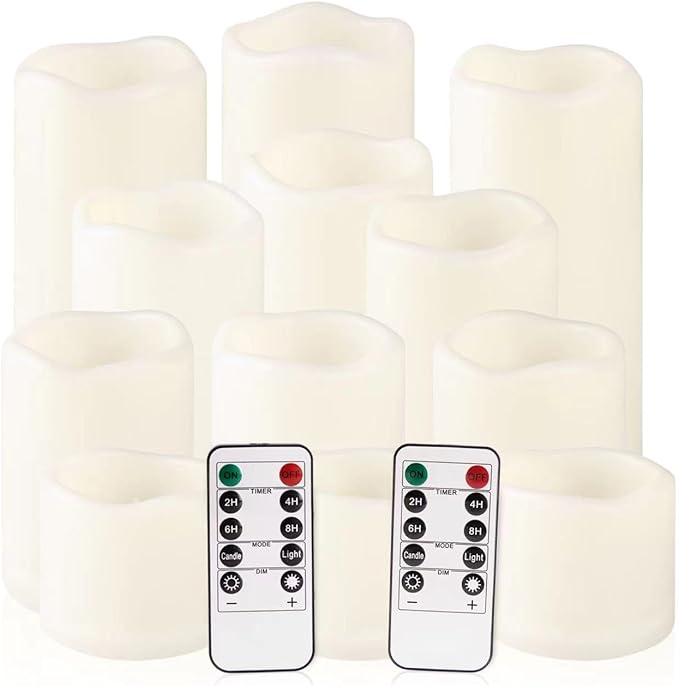 Flameless Battery Operated Outdoor Waterproof Set of 12 Pillar LED Candles - Image 7