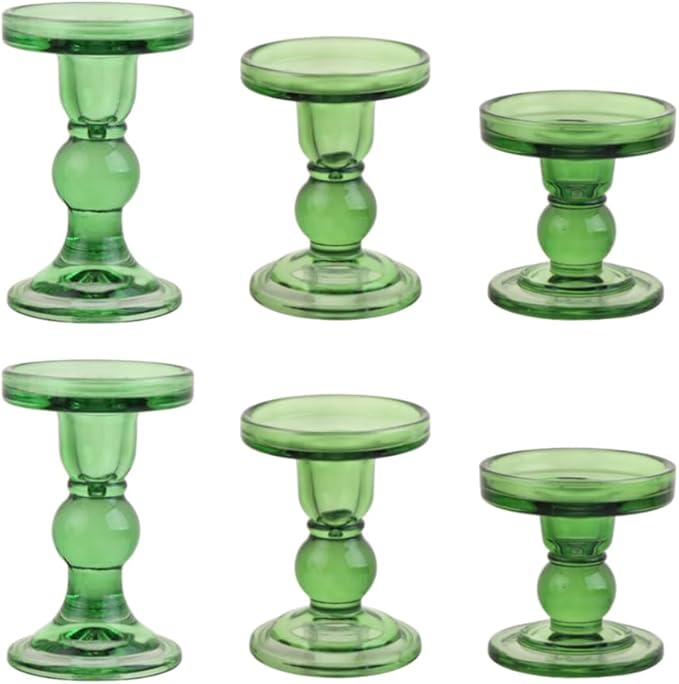 6-Piece Set of Green Glass Candlestick, Crystal Candlestick Holder Holder and by BTGLLAS