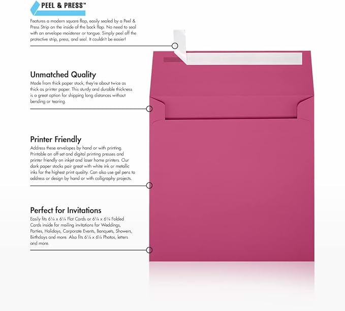 LUXPaper Square Invitation Envelopes | Peel & Press | 6 1/2" x 6 1/2" | Magenta - Image 9