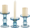 3-Piece Set of Blue Glass Candlestick, Crystal Candlestick Holder Holder and by BTGLLAS