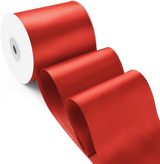 3 Inch 25 Yard Wide Satin Ribbon Red, Solid Fabric Large Ribbon Roll by HimBen