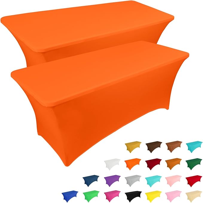 IVAPUPU 2 Pack 6FT Table Cloth for Rectangular Fitted Events Stretch Orange by IVAPUPU