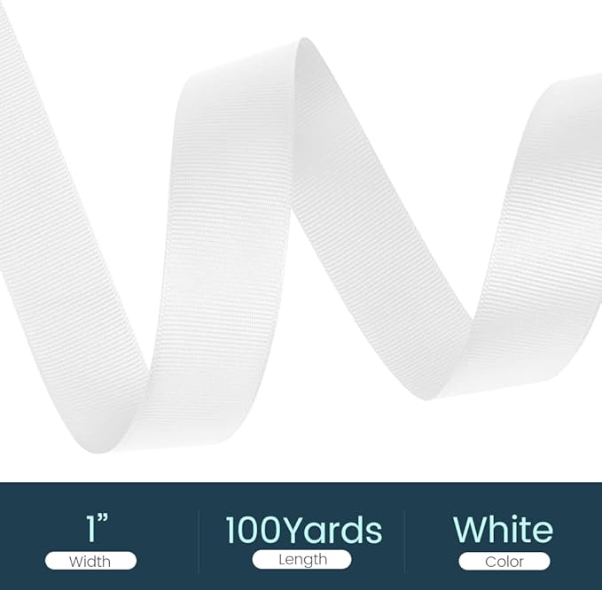 1" X 100 Yards White Grosgrain Ribbon, Premium Grosgrain Ribbon - Image 2