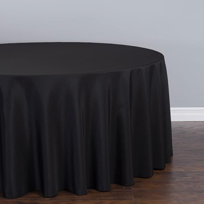 LinenTablecloth 132-Inch Round Polyester Tablecloth Black - Image 3