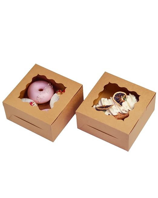 Bakepacker 100pcs Kraft Cookie Boxes 6x6x3 inches Easy Assemble Macaroon Pastry - Image 6