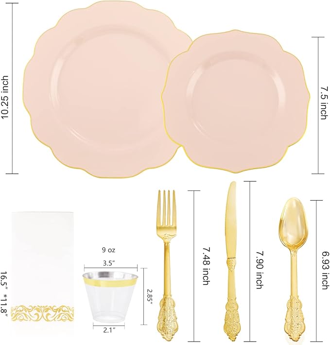 NOCCUR 175PCS Pink Plates with Gold Disposable Silverware - Image 3