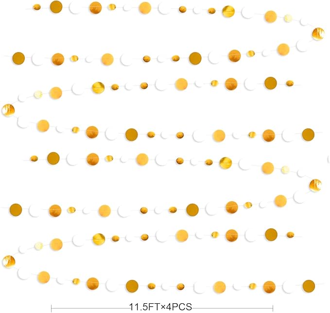 46 Feet White and Gold Circle Dots Garland Hanging Paper Polka Dots Streamer - Image 2