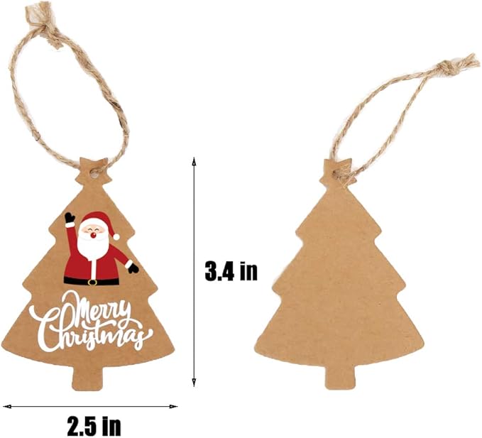 LOKIPA 120 Pieces Christmas Kraft Paper Gift Tags, Xmas Tree Present Hang Labels - Image 3