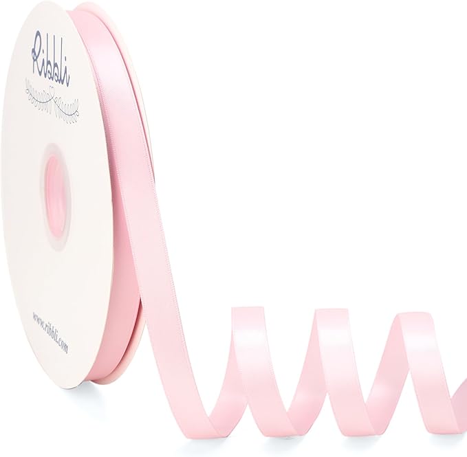 Ribbli Light Pink Satin Ribbon Double Faced Satin 1/2 Inch x Continuous 100 by Ribbli