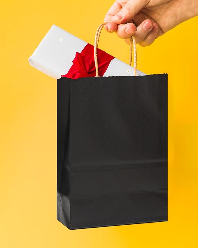 qiqee 25 Pcs Black Mini Paper Gift Bags 6"x4.5"x2.5" - Image 5