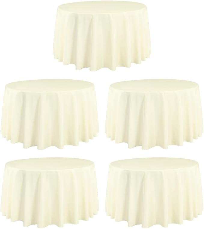 LTC LINENS 5 Pack 108 Inch Round Tablecloths Ivory by LTCLINENS