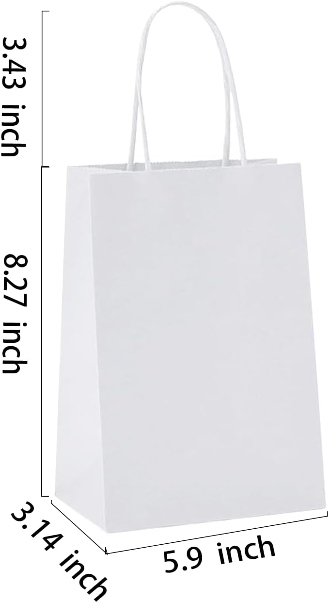 BAG BOX 25 Pack 5.9x3.1x8.25 Inch White Gift Bags - Image 2