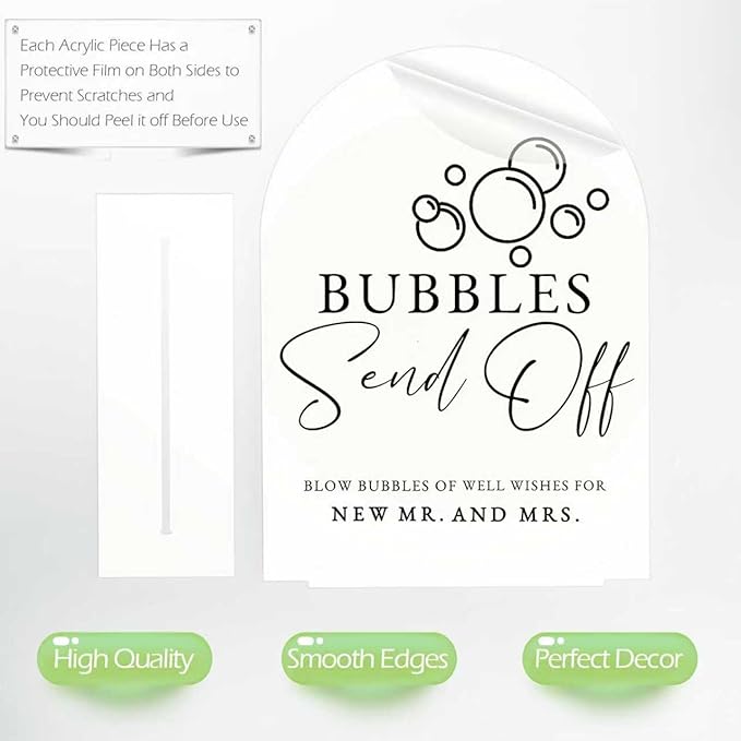 White Arch Acrylic Wedding Sign- 8"x10" Bubbles Send Off Sign and Base - Image 3