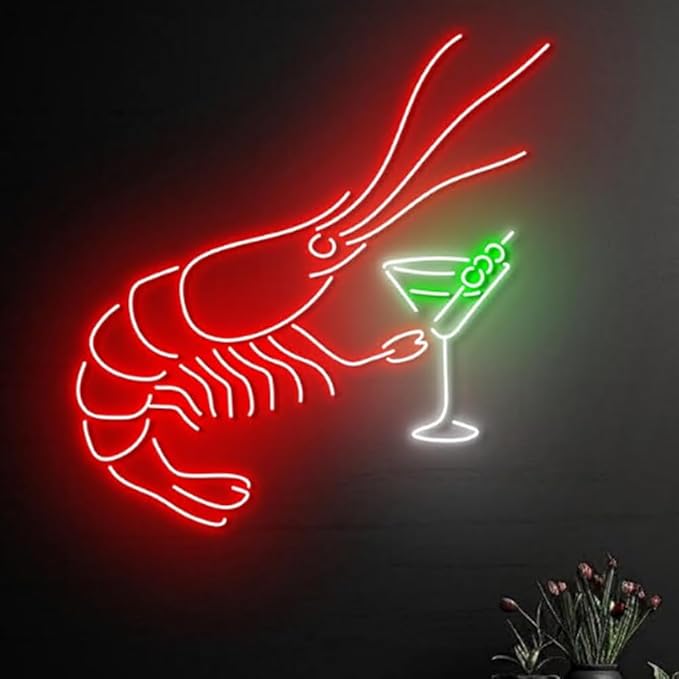 Shrimp Martini Neon Sign, LED Seafood Bar Light - Image 2
