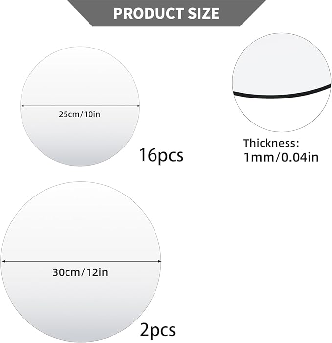 18 Pack Round Mirror Trays, Non Glass Acrylic Round Mirror Centerpieces - Image 2