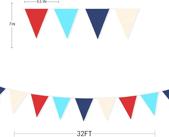32Ft Red Blue White Nautical Pennant Banner Fabric Triangle Flag Bunting - Image 7