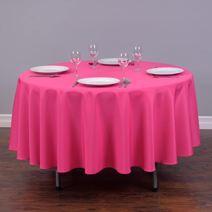 LinenTablecloth 90-Inch Round Polyester Tablecloth Fuchsia - Image 5
